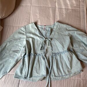 Free People Light Blue Washed Denim Top